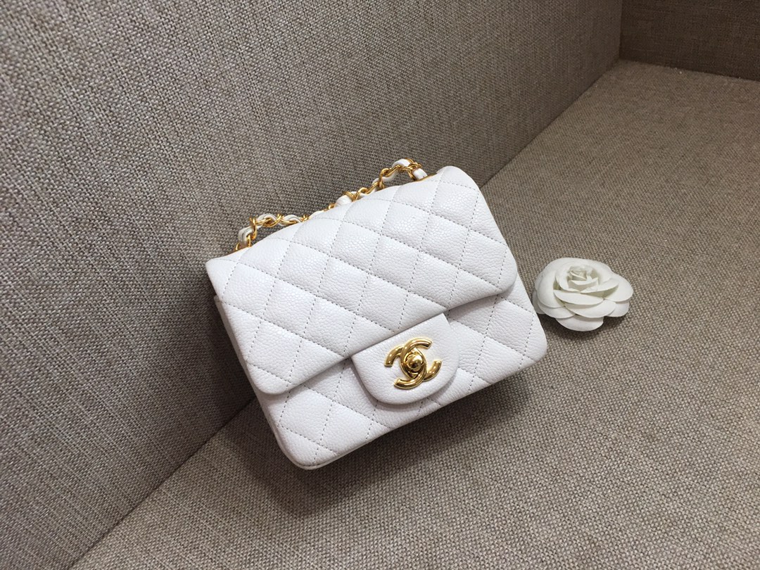 Mini Classic Flap Caviar Bag A01115 White/Gold